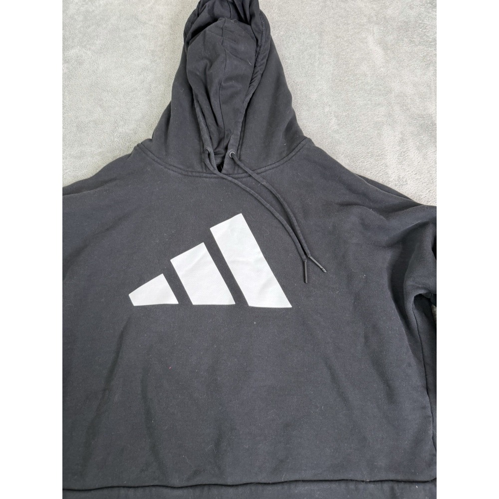 Adidas Essentials Big Logo Cropped Hoodie Women's Size Medium Black - Picture 3 of 10